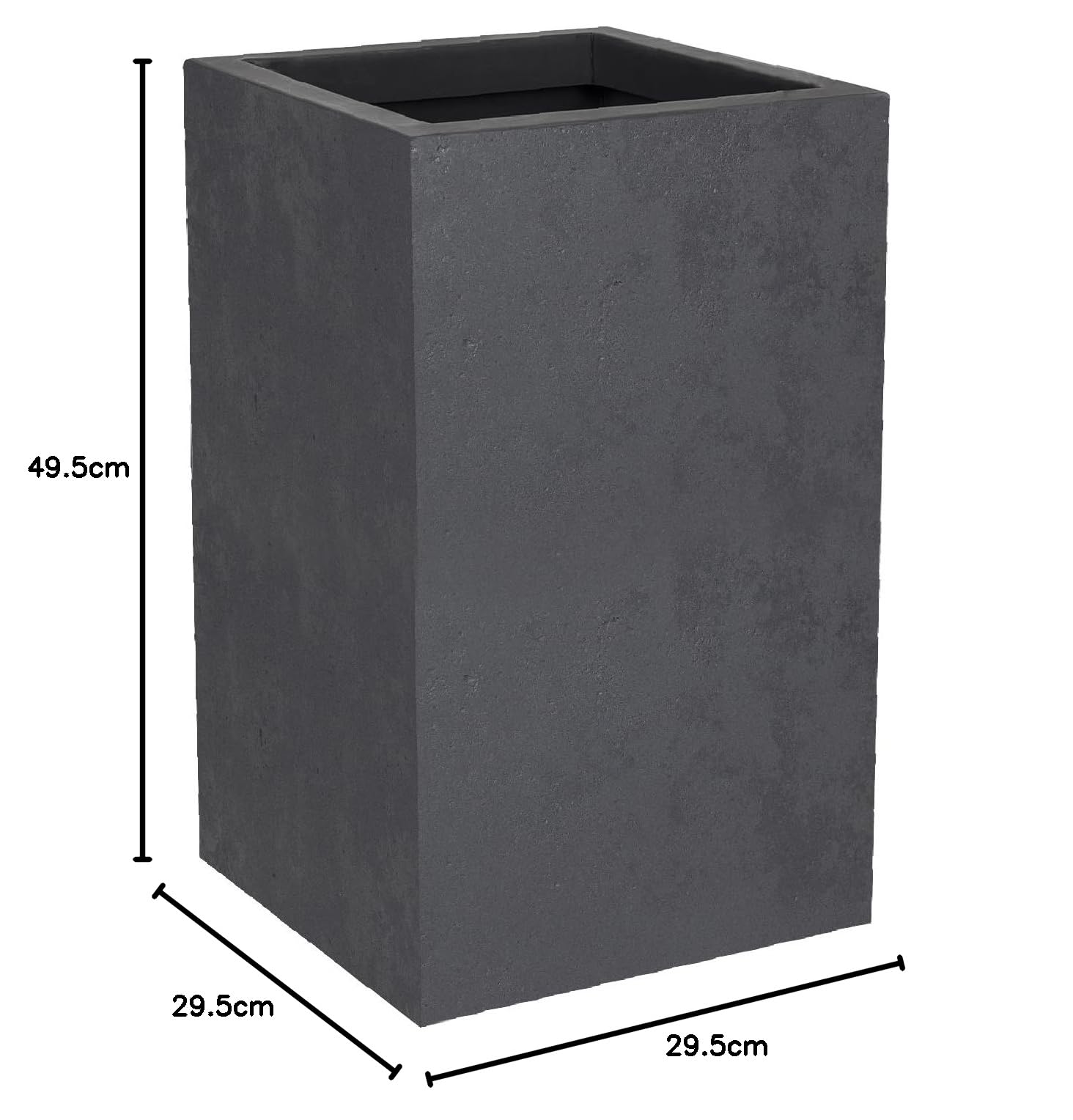 EDA - Pot Carré Haut Basalt'Up 36 L - Décor Imitation Béton - Simple Paroi - Zone de Rétention d'eau - 29,5 x 29,5 x H.49,5 cm - Gris Anthracite