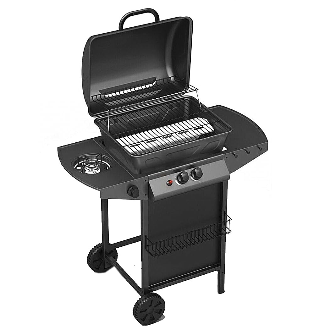 Mediawave Store - Barbecue a Gas in Pietra Lavica SG G2083G Fornello e Griglia Cromata 2,9 Kw, Barbecue per Casa e Giardino, Barbecue Grill BBQ con Rotelle