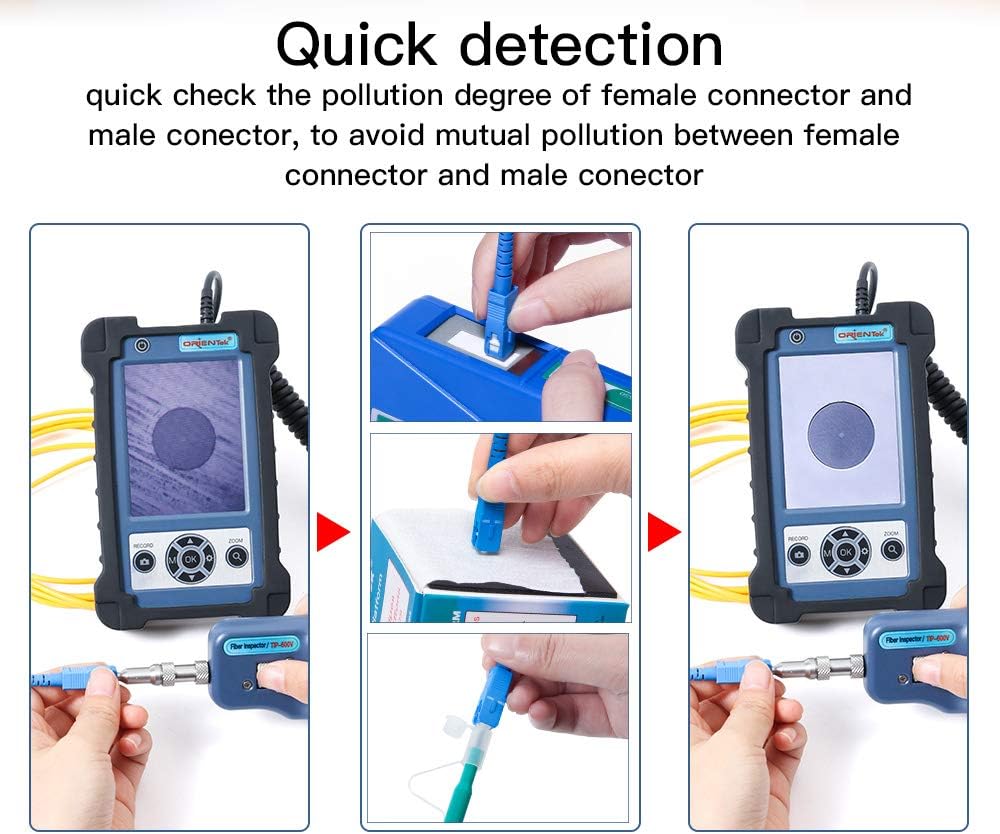 ORIENTEK Fiber Optic Inspection Microscope TIP-600V, 400x Magnification, LED Light, Multicolor, Metal, Battery Powered