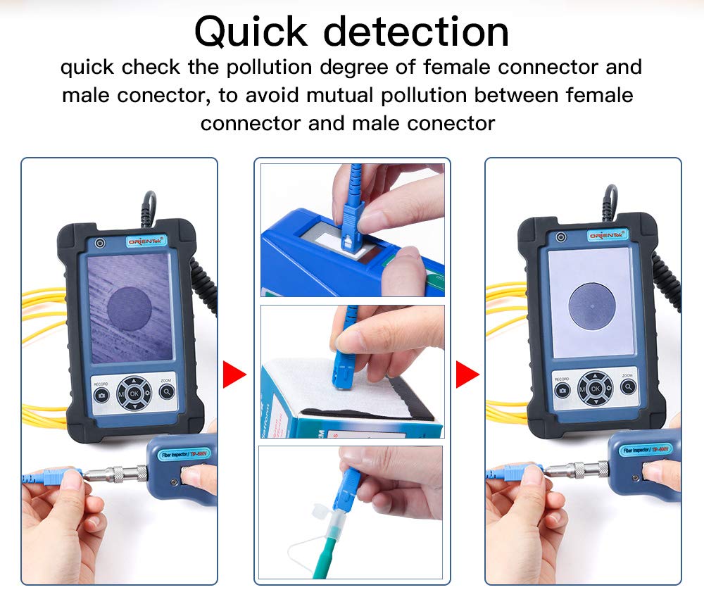 ORIENTEK TIP-600V Fiber Optic Inspection Probe with 400X Microscope Fiber Tester Display Fiber Optic Inspector Fiber Cleaning LC, SC, 1.25mm and 2.5mm FedEx DHL UPS
