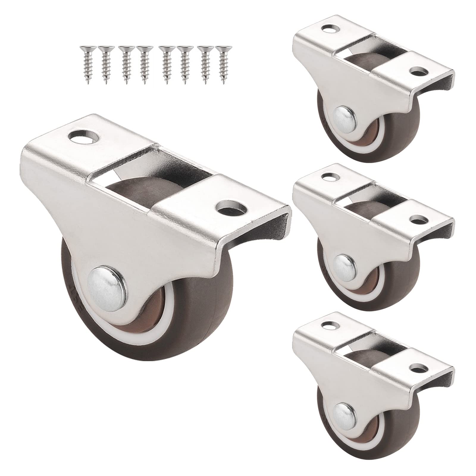 Suwooy Silver Furniture Casters- Castor Wheels Fixed Rubber- Small Trolley Casters- Furniture Silent Castors- Replacement Castors For Furniture 25Mm 32Mm 35Mm 50Mm, 4 Pcs, With Screws,38Mm