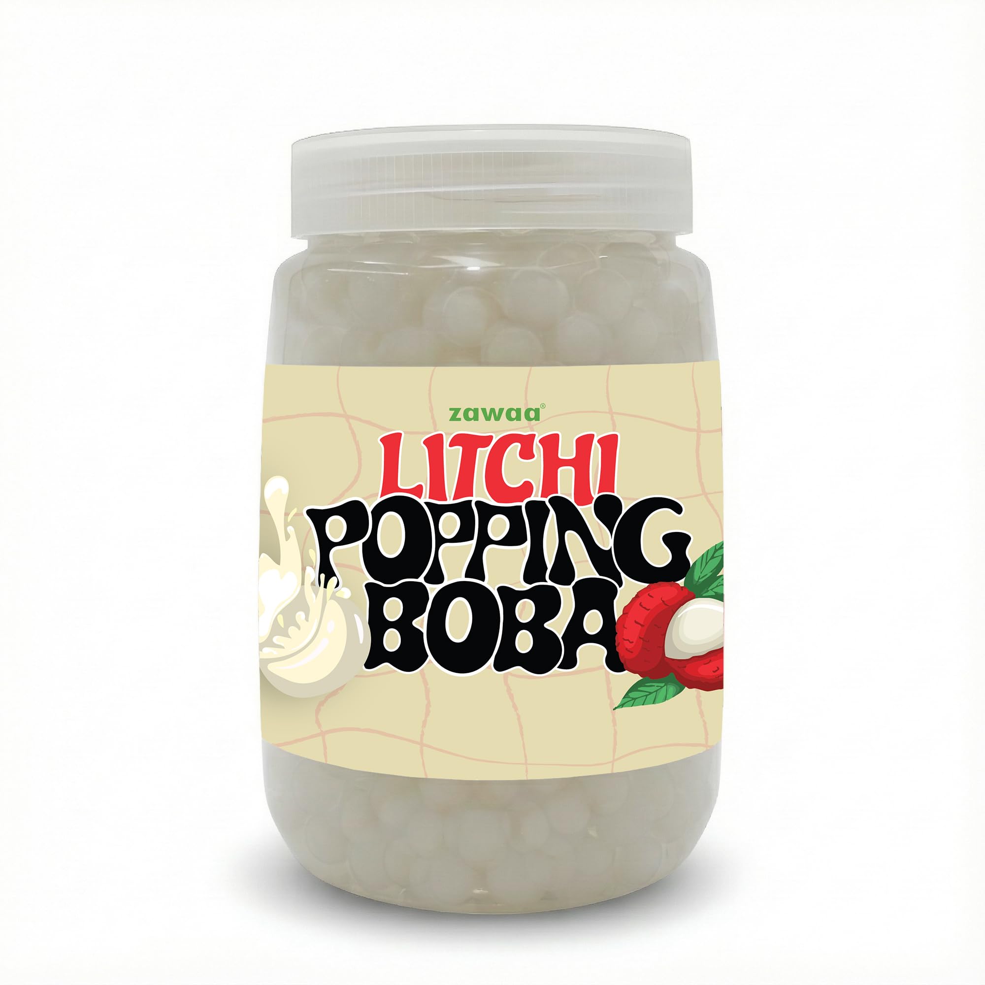 ZAWAA Foods Litchi Popping Boba Pearls 1kg – Bursting Boba for Bubble Tea - Lychee Flavor | Includes 10 Paper Straws