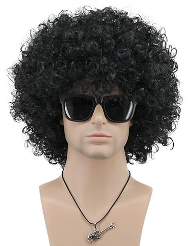 VGbeaty Peluca afro de onda corta colorida para hombre y mujer disfraz de anime de California Halloween negro