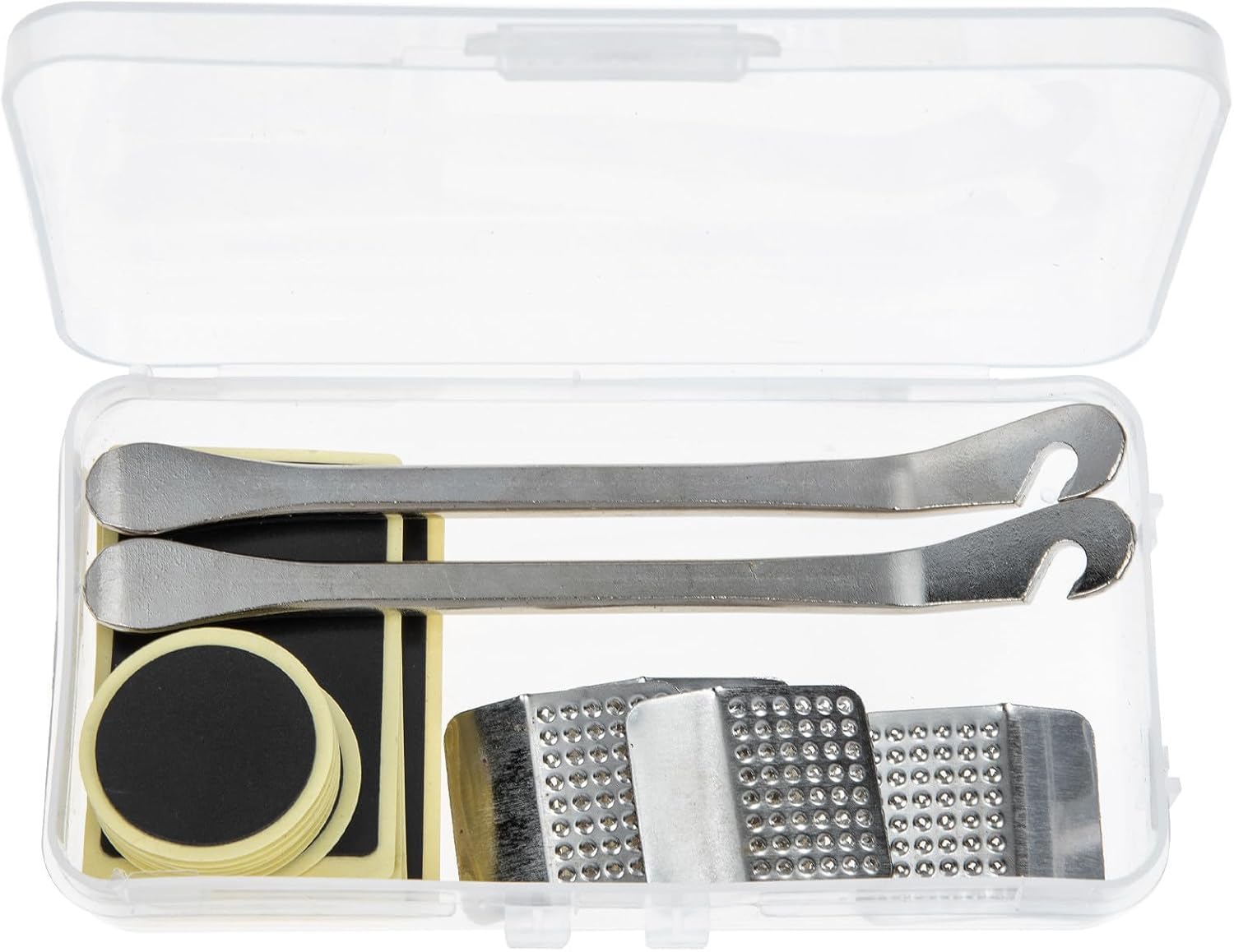 Bike Tire Repair Tool Kit with Self Adhesive Patches and Metal Rasp