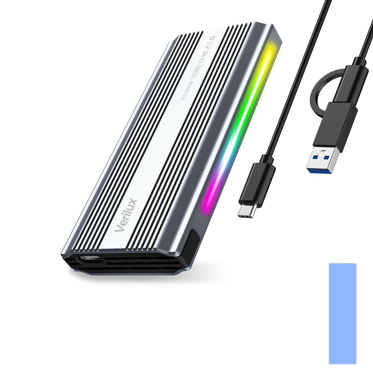 Verilux® M.2 NVME SSD Enclosure, High-Speed 10Gbps USB-C 3.1 Gen 2 SSD Case, Aluminum Alloy, Support 2230 to 2280 Sizes with Adapter Cable for Laptops, PS4&Smartphones, Up to 2TB Capacity - M9
