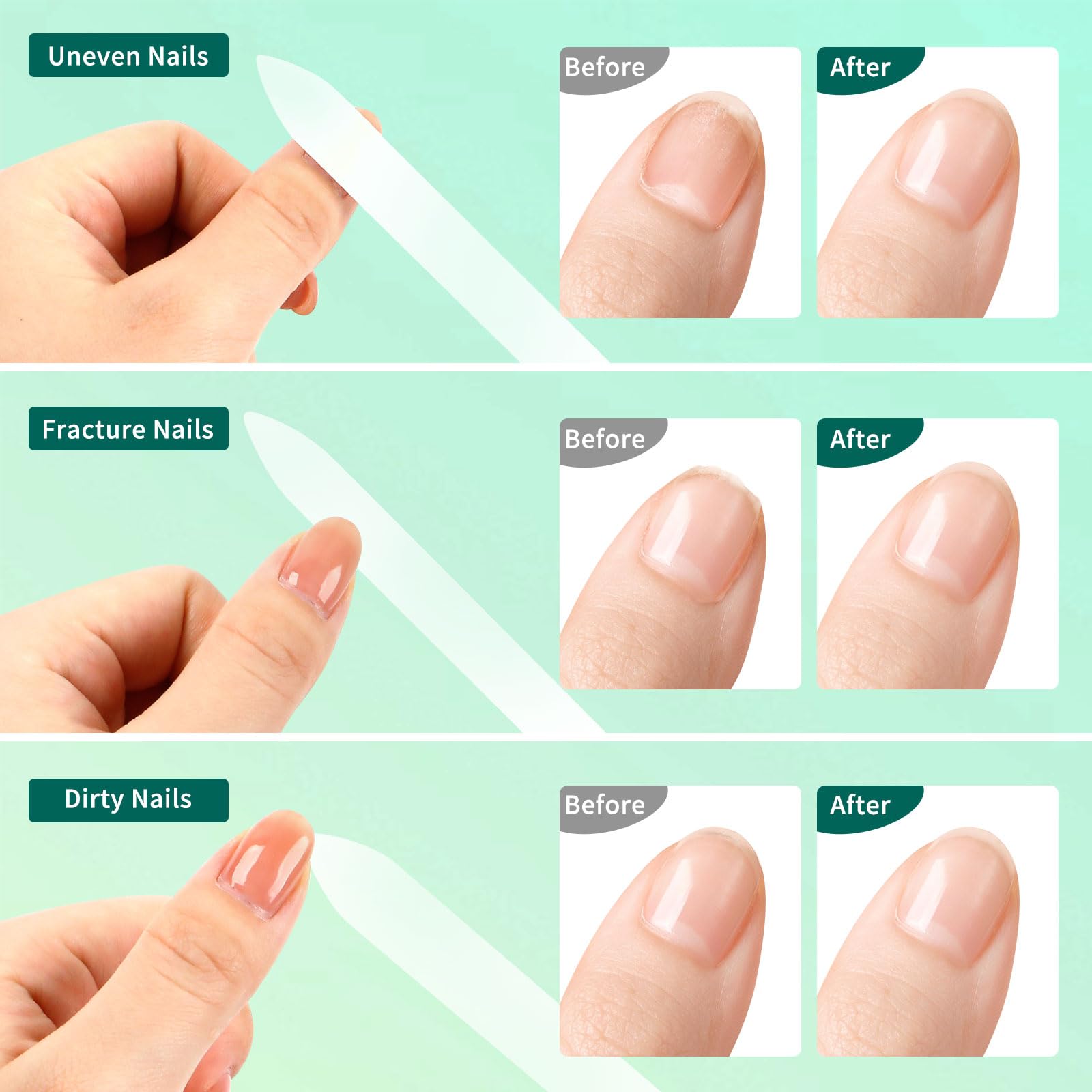 Lima de uñas de vidrio, lima de uñas de vidrio de grano 180/320 de doble cara con funda, lima de uñas de vidrio para uñas naturales, lima de uñas de cristal, lima de uñas de dedo para mujeres,
