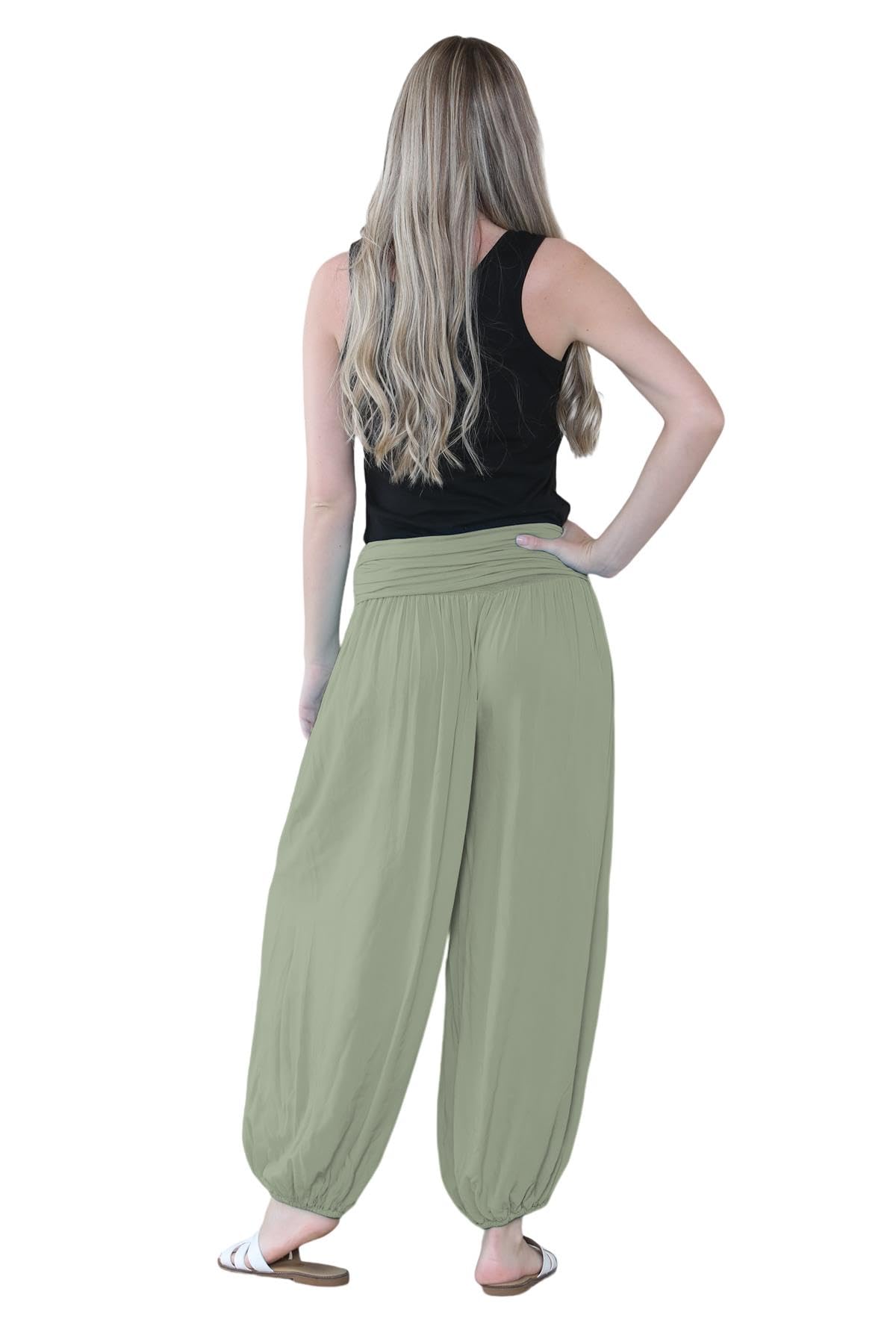 Pantaloni harem larghi da donna italiani Alibaba, comodi ed eleganti, vestibilità larga, pantaloni harem da donna UK | Pantaloni estivi perfetti per le donne UK, cachi, Taglia unica