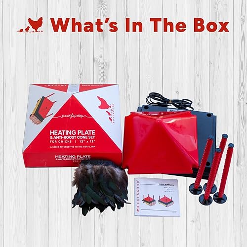 Miniatura 6 de RentACoop Juego de placa calefactora y cono anti-gallo - Placa de calor para criadores calienta hasta 20 pollitos - Calentador de pollitos con 25
