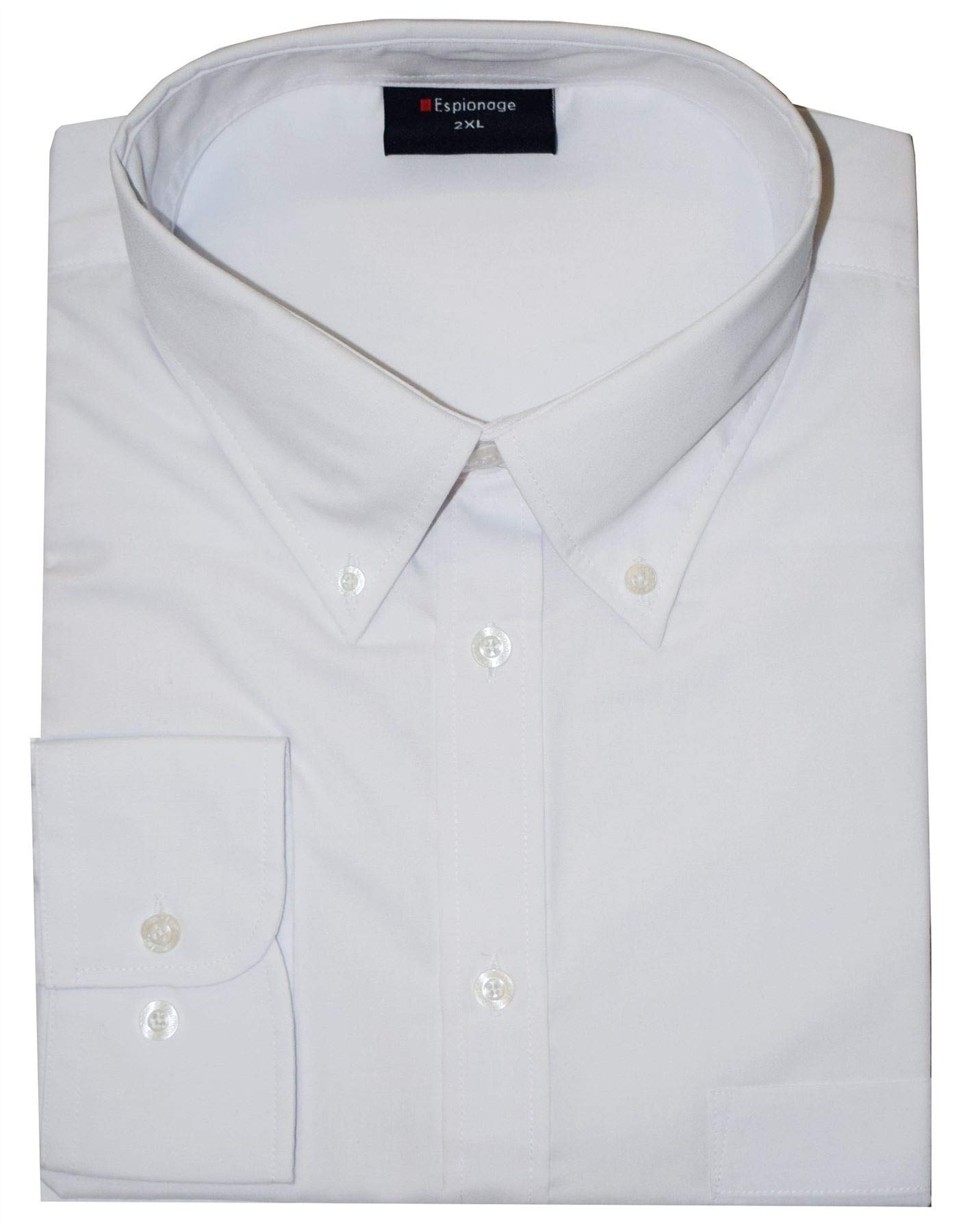 Espionage Mens Big Size Button Down Collar Long Sleeve Shirt (150) in White in 5XL