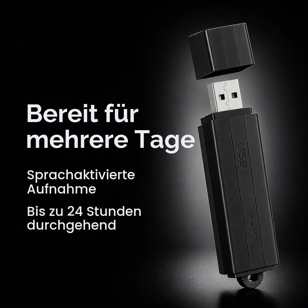 USB Audiorekorder mit Geräuscherkennung - Bis zu 288 Std. Aufnahme, 24 Std. Akkulaufzeit | Mini Diktiergerät ohne App für Meetings, Vorlesungen & Notizen
