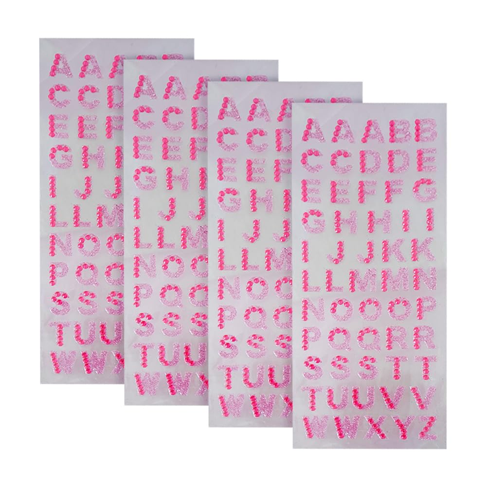 HugeDE 220 Pcs A to Z Letter Stickers Glitter Alphabet Stickers Self Adhesive Rhinestone Letters Sparkle Crystal Letters Stick on Alphabets Bling Sparkly Sticker Peel and Stick Alphabets Pink