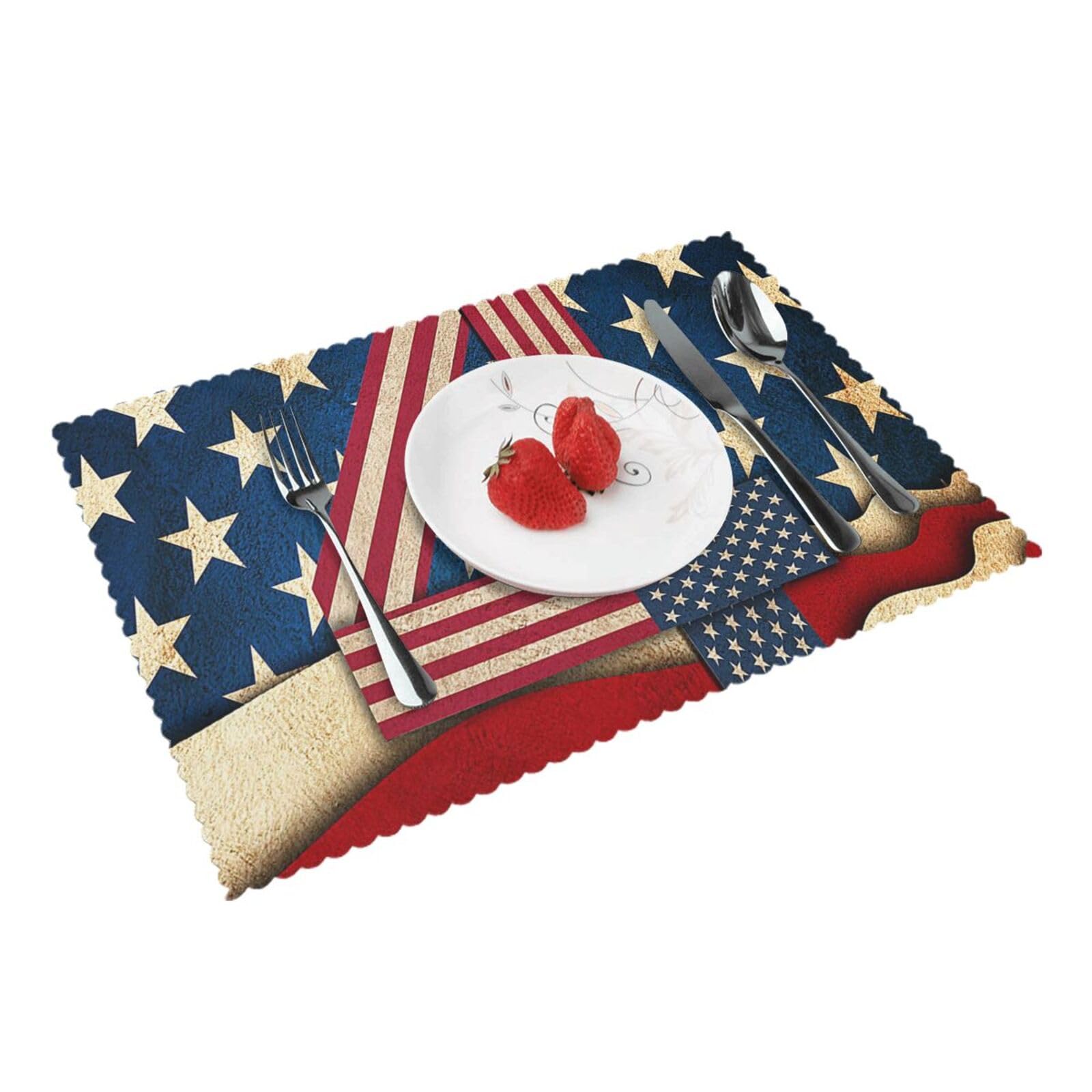 Bnvsadc 4Th Of July Patriotic Flag 4 Pcs Heat Resistant Placemat 45X30 Cm, Printed Non-Slip Place Mats For Kitchen Dining Table Indoor Outdoor
