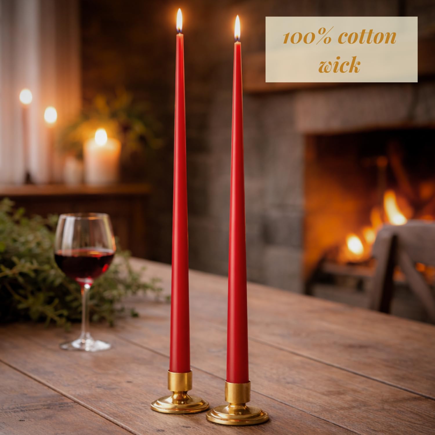 Velas cónicas mezcladas de cera de abeja extra largas, color rojo, sin goteo, par de velas de cena – 24 pulgadas de alto