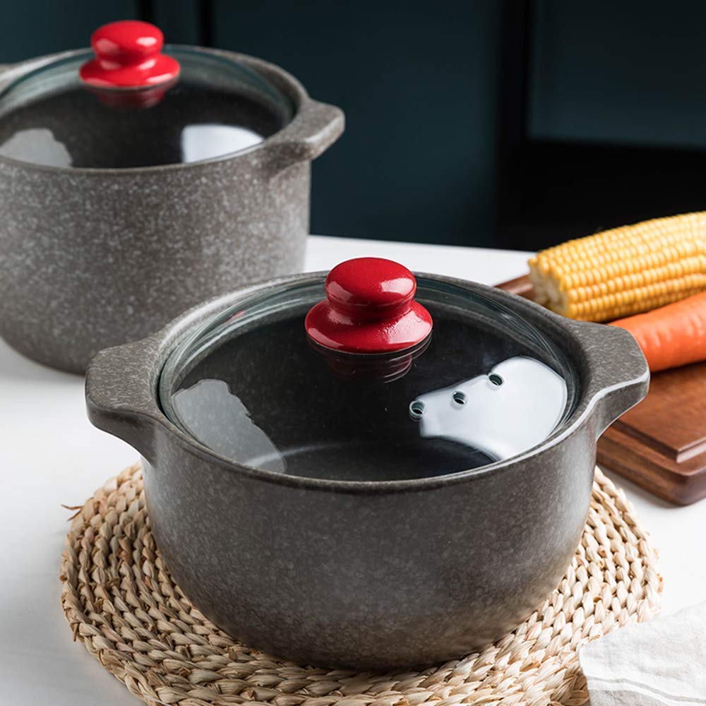 Casseruola in Pietra Antiaderente con Coperchio in Vetro Pentola Rotonda in Ceramica casseruola lenta Resistente al Calore (2,7 l)
