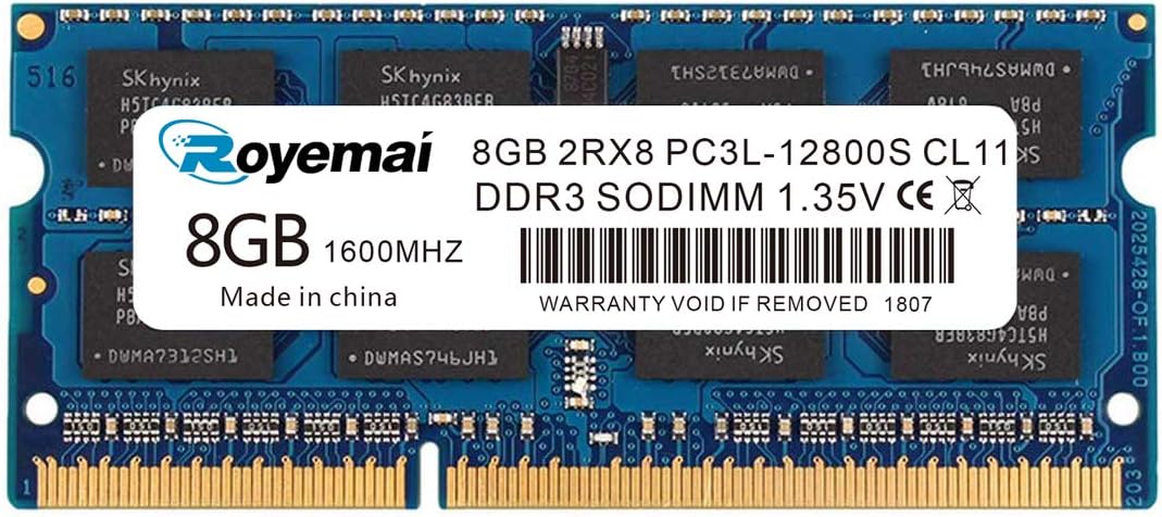 PC3-12800 DDR3 1600Mhz 8GB 2Rx8 1.35V CL11 Non-ECC Notebook RAM Memory Module for Mac Intel and AMD