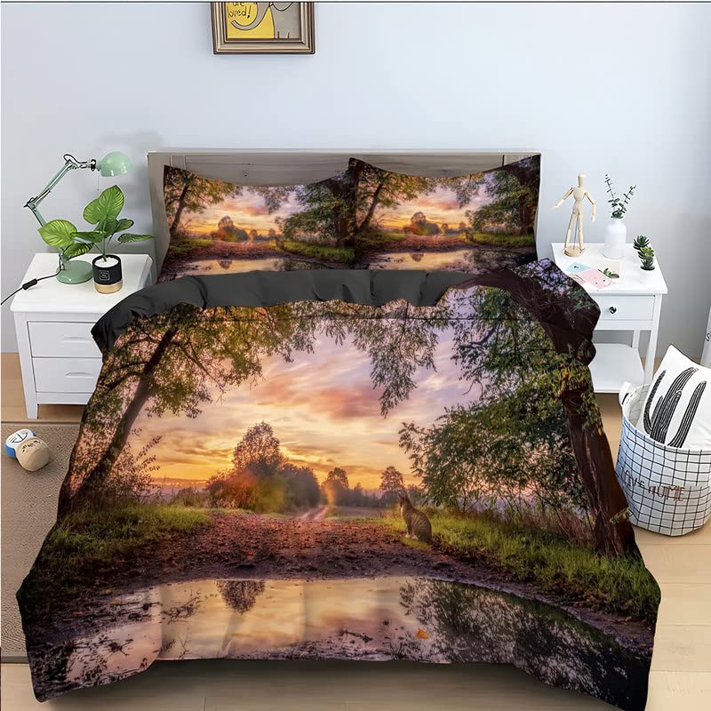 Parure de lit 90x190 enfant paysage jaune lavable sans repassage en microfibre 110g/m²