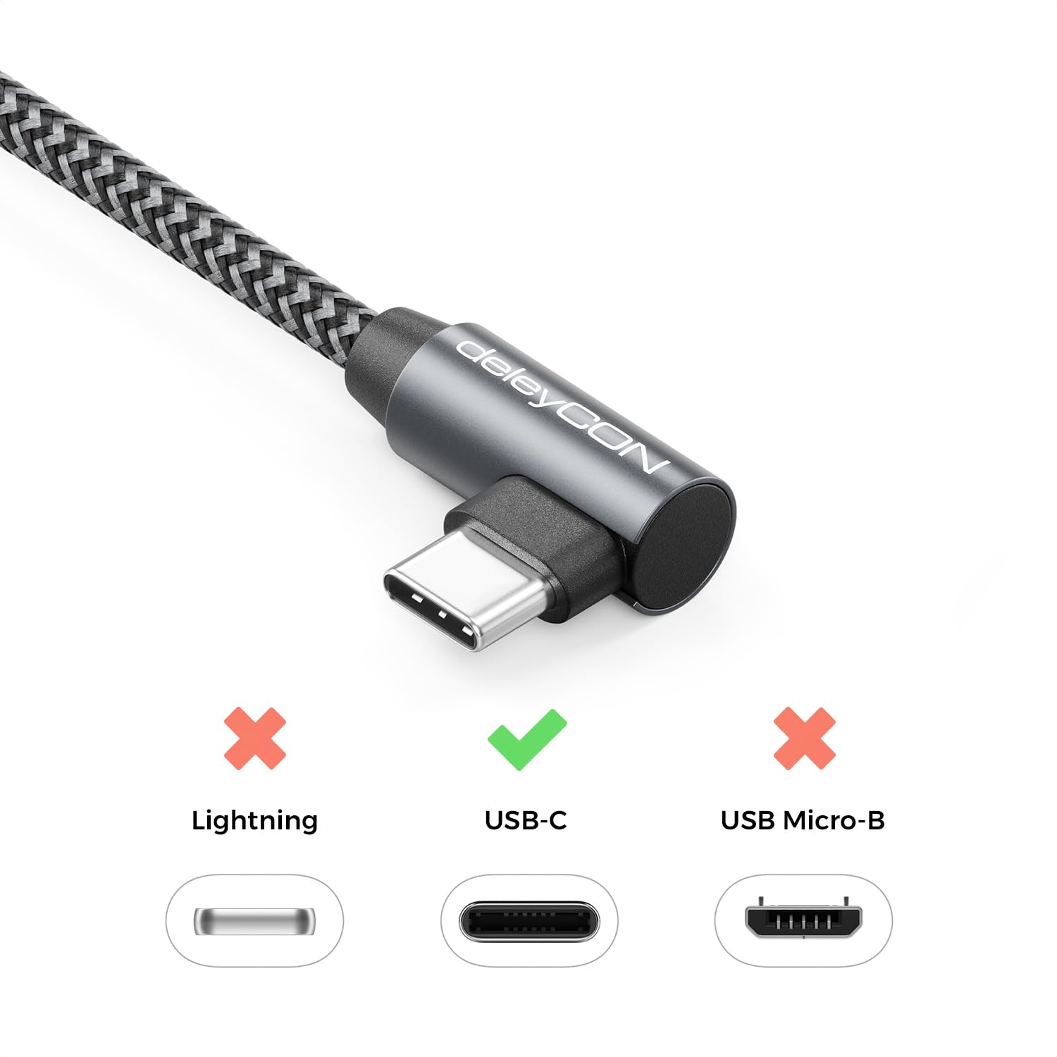 deleyCON 1,5m 100W Cavo Ricarica USB C Angolato 90 Grad - C a C - Collegamento Angolato per iPhone 17 16 15 Pro Max Air Galaxy A16 A17 A56 S25 S24 S23 Pixel iPad Pro MacBook AirPods Tablet PS5 - 4