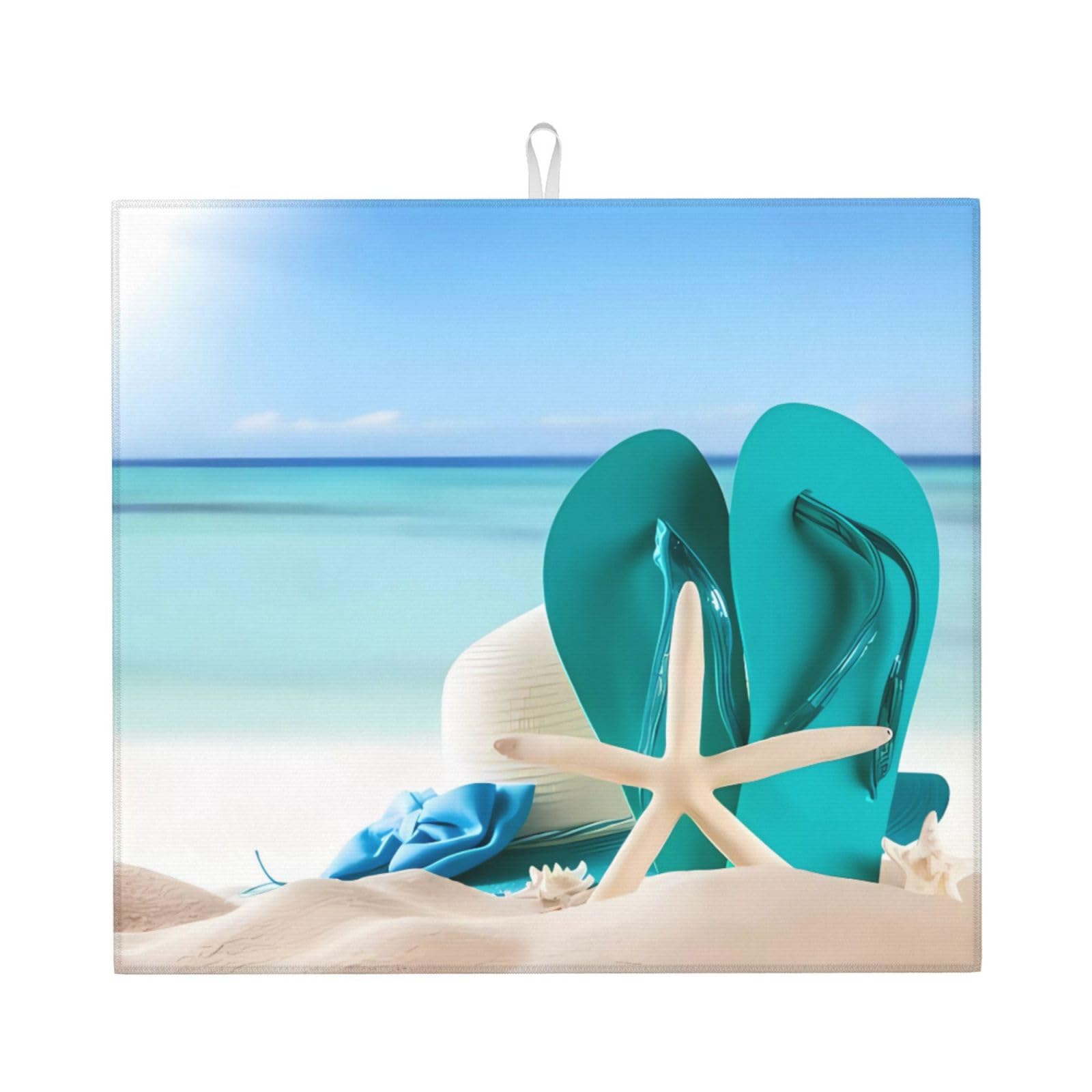 YYHWHJDE beach Prints Kitchen Drying Mat - Absorbent Dish Drying Throw with Vibrant Prints, Quick-Dry Countertop Layer for Dishes & Appliances - Non-Slip & Foldable