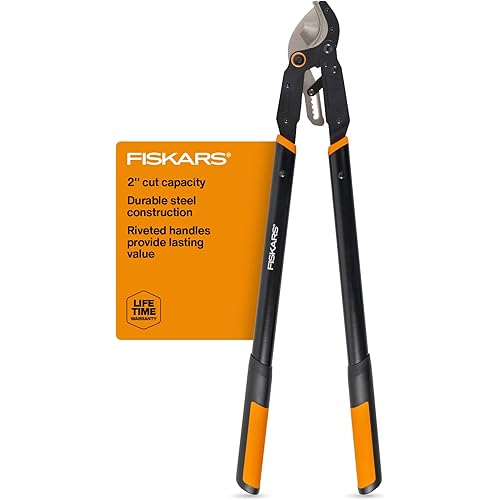 Fiskars Ratchet Drive Anvil Lopper 32 Inch Heavy Duty Tree Trimmer, 2 inch Cut Capacity, Riveted Handles for Easy Squeeze Cutting Power