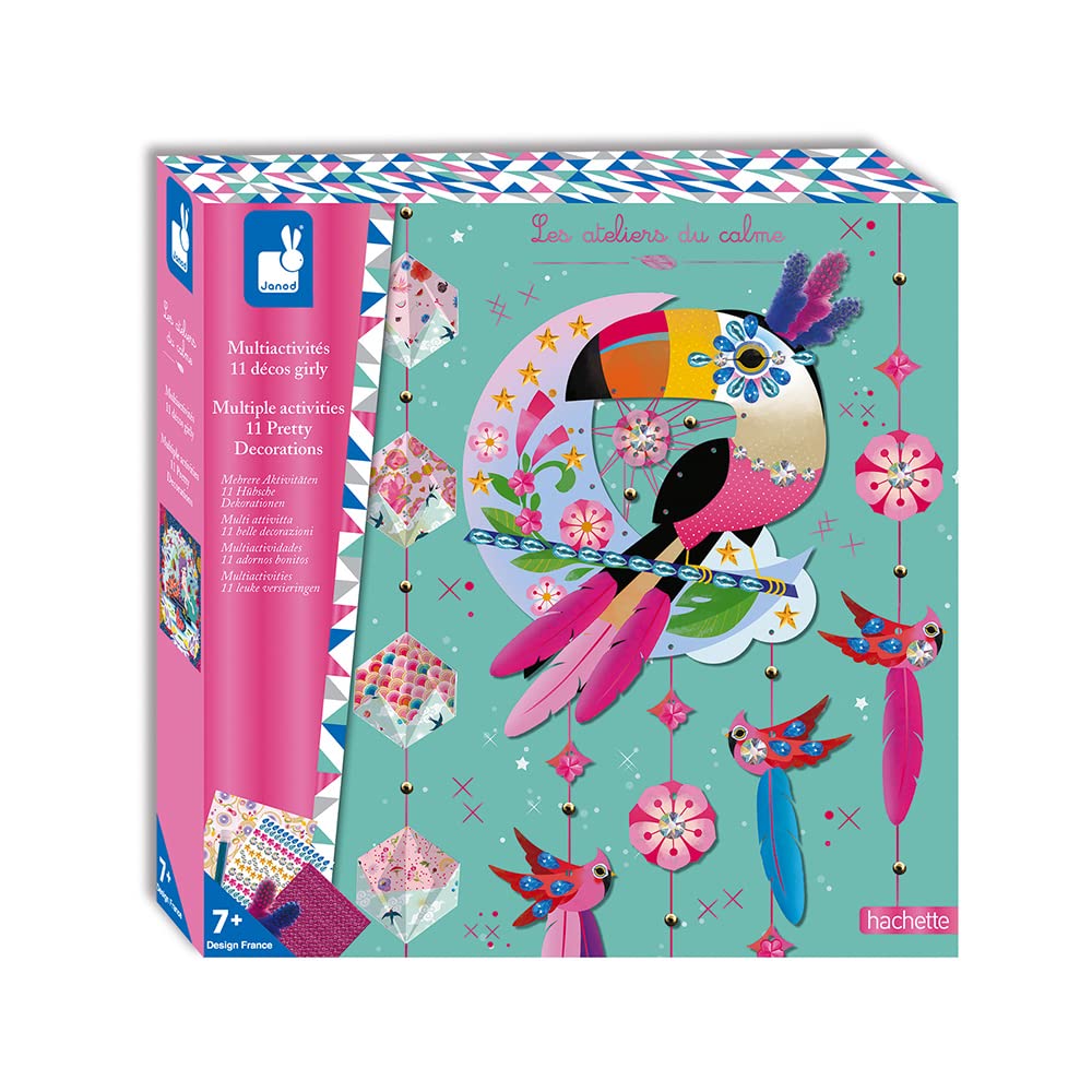 Janod Kit Créatif Coffret Multi-Activités 11 Décos Girly - Loisirs Créatifs - Imagination et Créativité - Dès 7 Ans