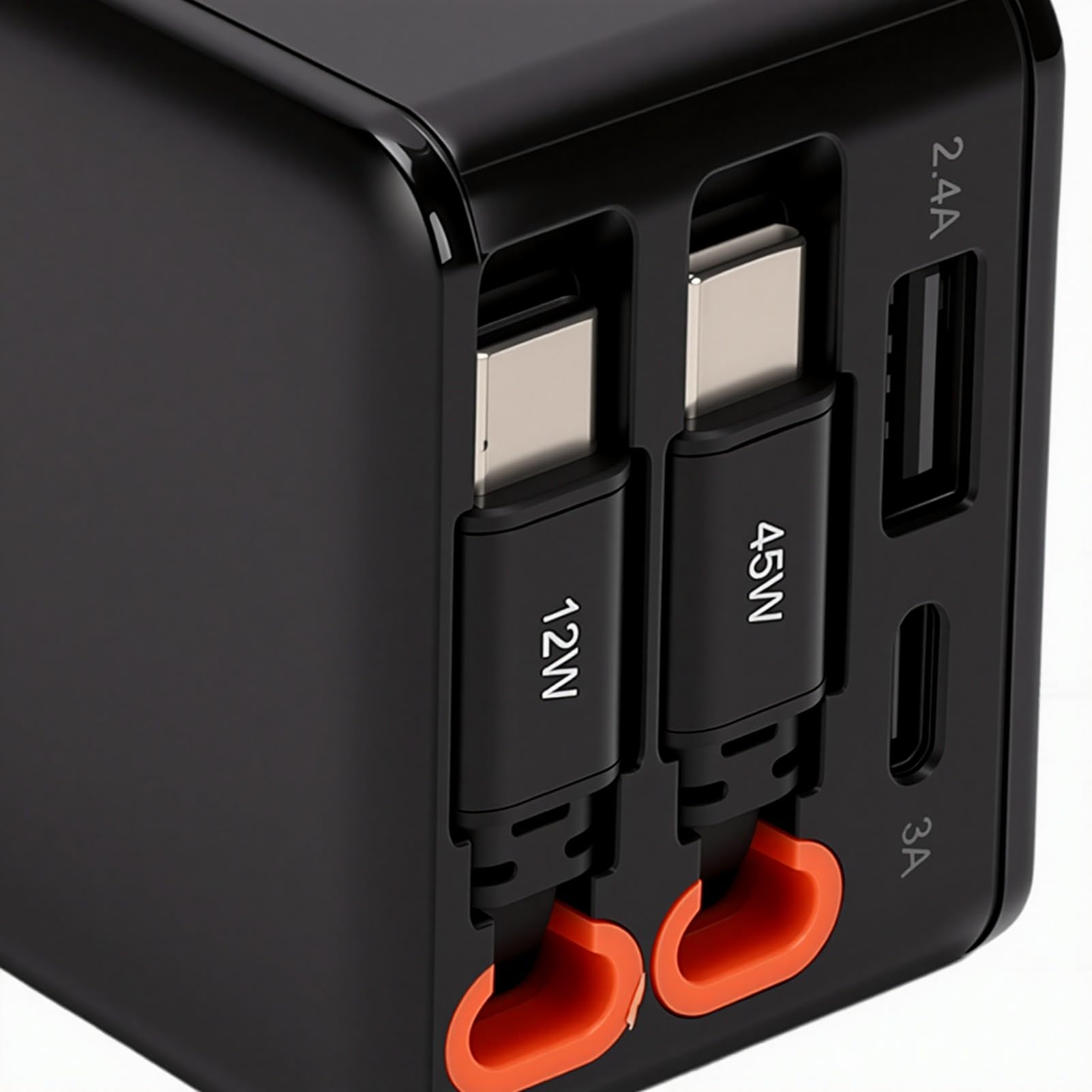 Cocoarm Caricabatterie da Muro, Caricabatterie Tipo C 4 in 1 ABS da 81 W con Cavi Retrattili, Ricarica Rapida USB C1 PD 45 W, Ricarica per 4 Dispositivi, da Viaggio Compatto per Viaggi in Ufficio a