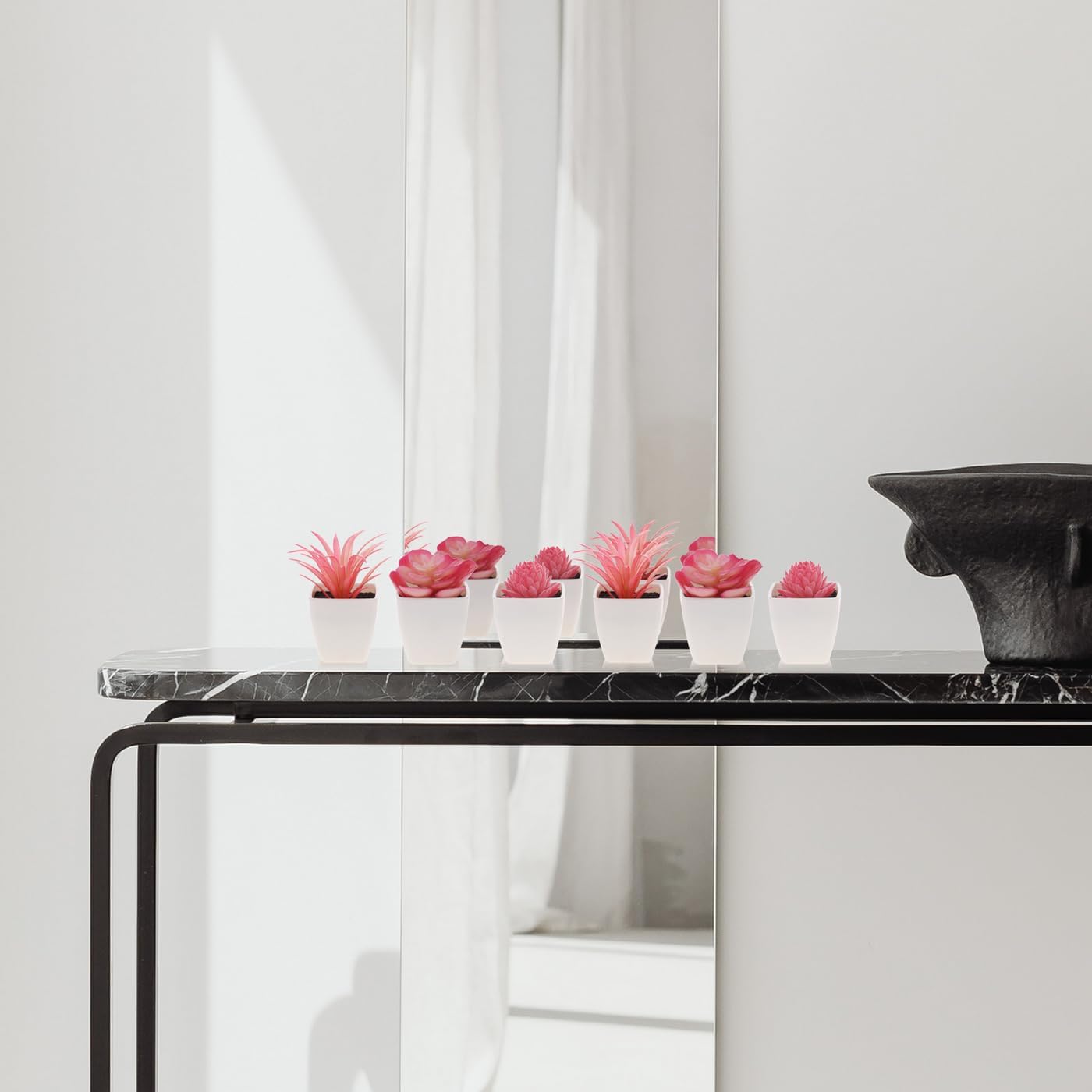 Woration 6Pcs Mini Artificial Succulent Plants Fake Plastic Succulents Potted for Garden Office Home Desk Decorations Floral Arrangement Craft- White Pots - Image 6