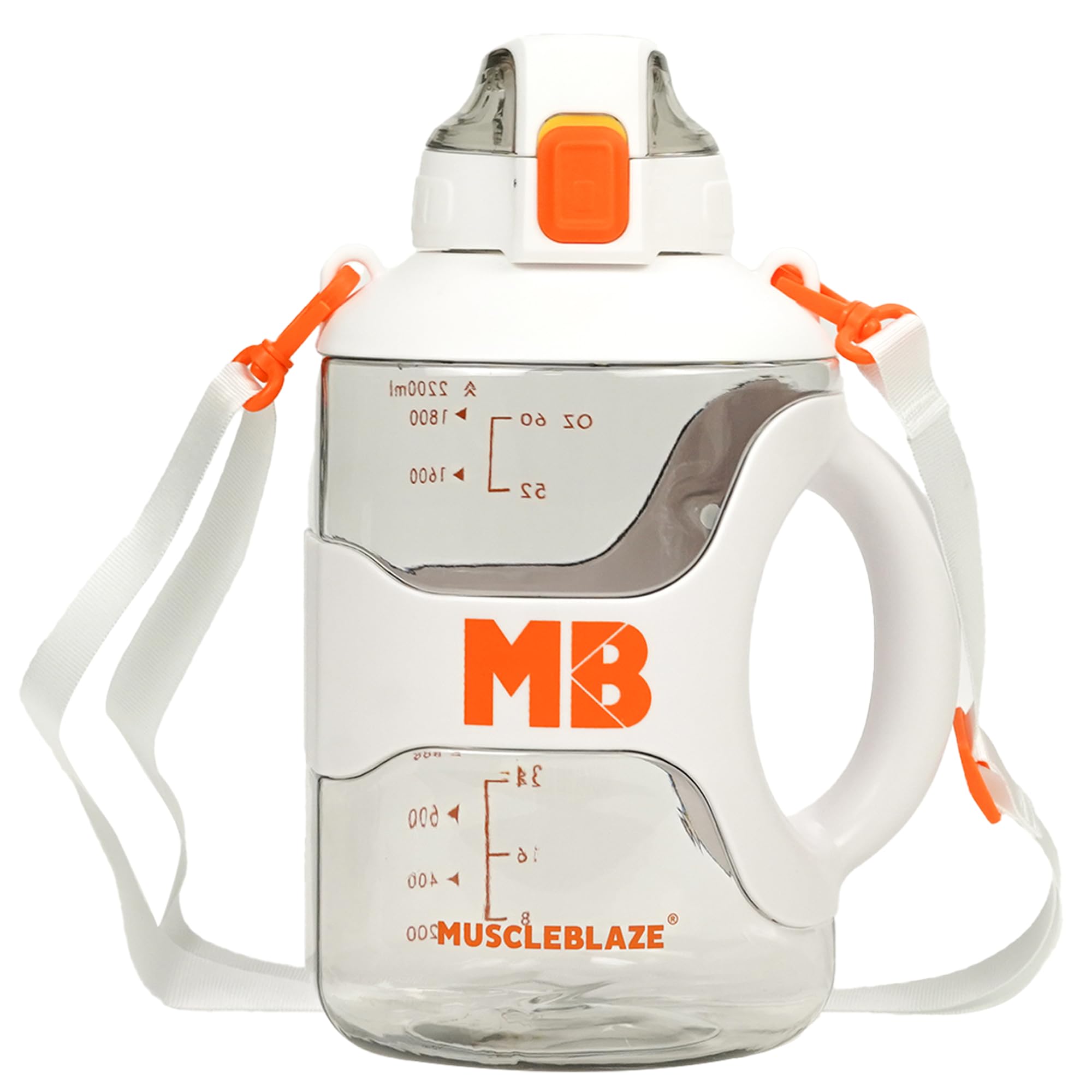MuscleBlaze Gym Gallon Water Bottle 2.2L White