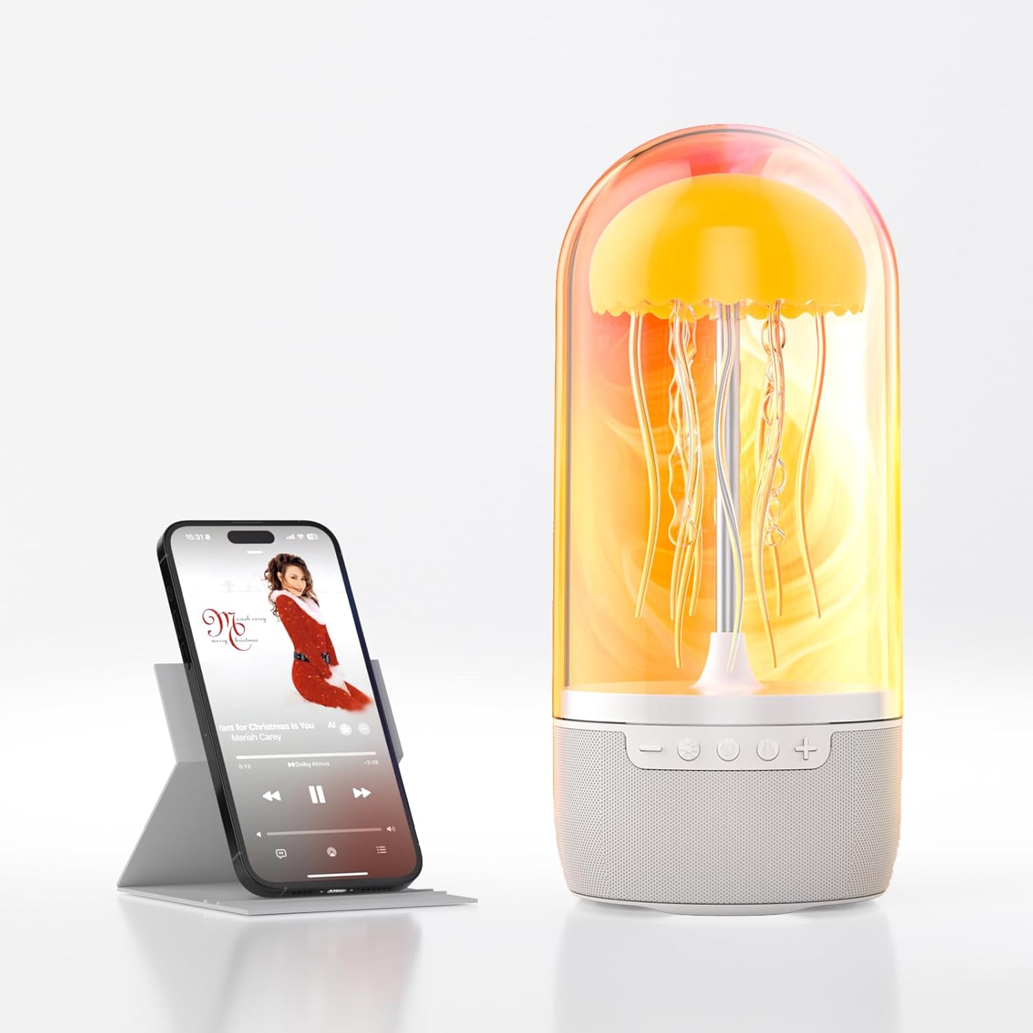 Jellyfish Bluetooth Speaker Lamp for Kids Teens Adults, Color Changing LED Night Light with 7 Dynamic Modes, Portable Wireless Audio, Cute Desk Decor & Unique Mood Light (Orange)