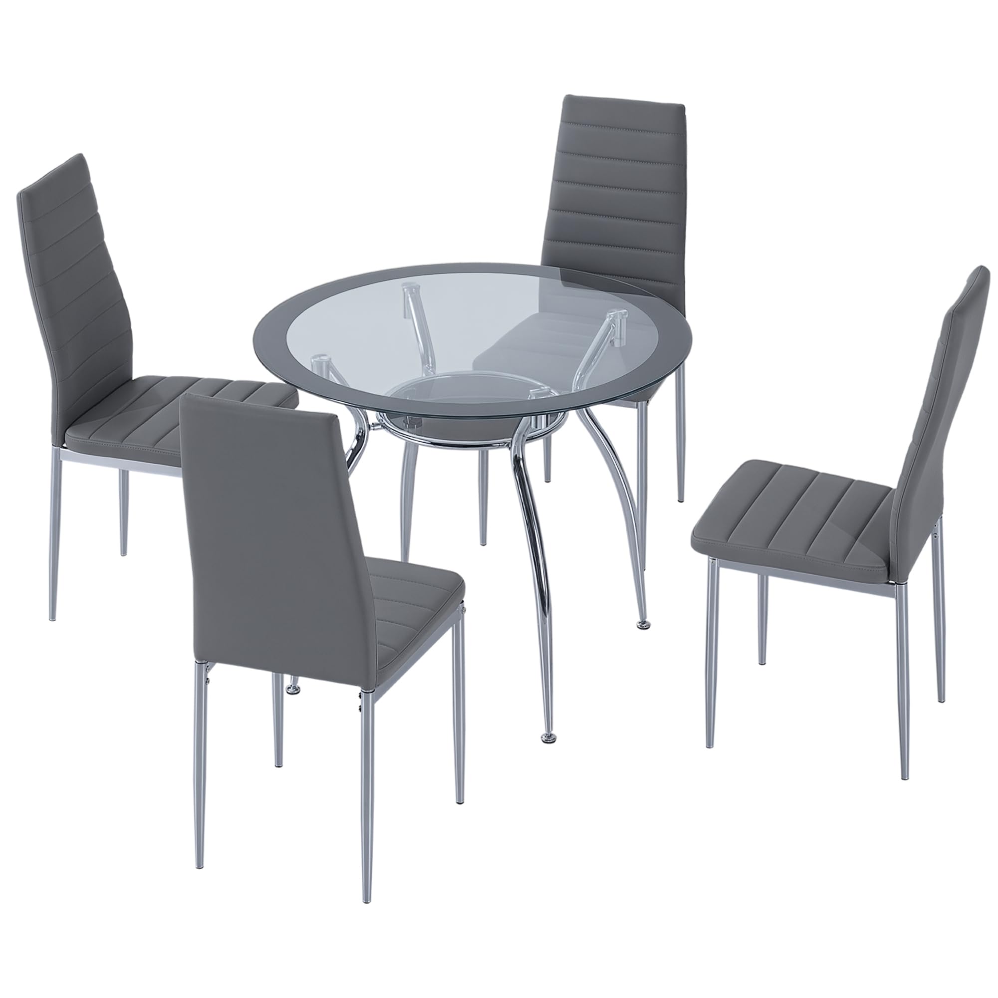 HOMCOM Conjunto de Mesa y Sillas de Comedor Juego de Mesa de Cocina con 4 Sillas con Tablero Vidrio Templado y Patas de Acero Carga 120 kg Gris