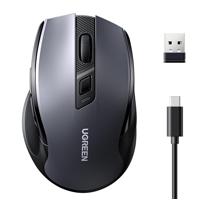 UGREEN Mouse Wireless Bluetooth e 2.4GHz Ricaricabile con Ricarica Rapida | Batteria a Lunga Durata Design, Ergonomico, Clic Silenzioso, 4000 DPI per PC Laptop Windows macOS Linux