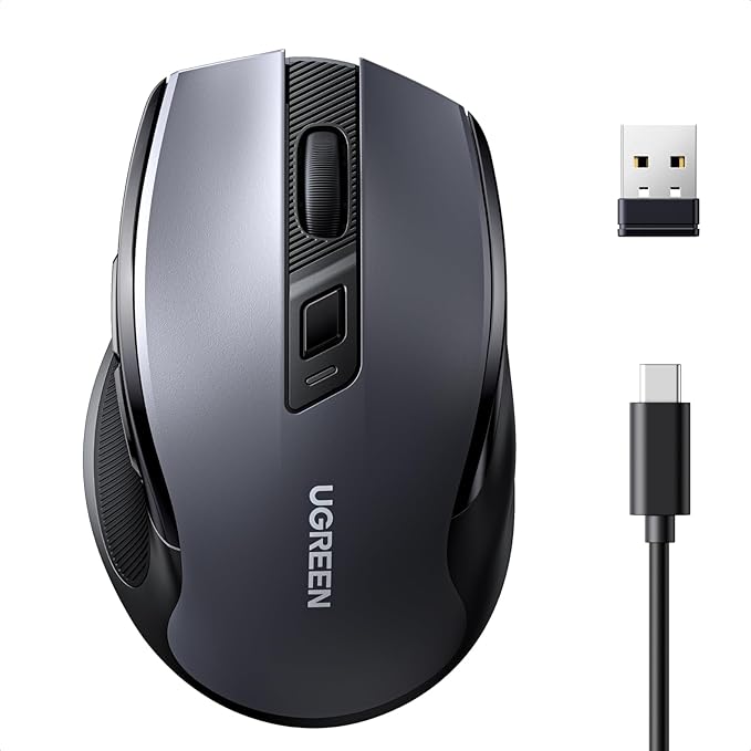 UGREEN Mouse Wireless Mouse Bluetooth e 2,4 GHz Ricarica Rapida e Lunga Durata della Batteria Ergonomico e Silenzioso 5 Livelli DPI 6 Pulsanti per PC Tablet Windows MacOS Android