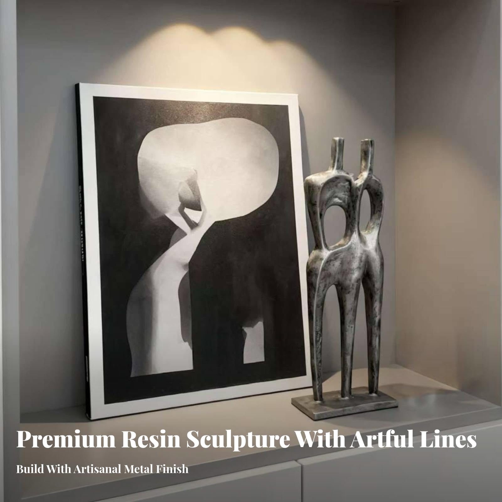 Escultura Figura Humana Abstracto | Silueta Alargada Elegante, Escultura con Base Rectangular, Estatua Resina Sintética, para Salón, Estantería, Plateado, 39CM