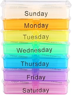 Dispenser Color Coded and Marked for Easy Identification with 7 Compartments for Breakfast Lunch Dinner Bedtime