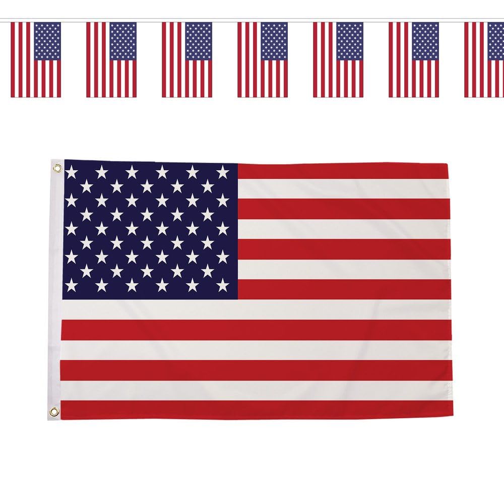 Flagtex USA USMNT World Cup 2026 Medium Team Bundle Includes 5ft x 3ft Premium Polyester American Flag and 9m Rectangle Bunting Football Fan Pack Indoor Outdoor Decoration