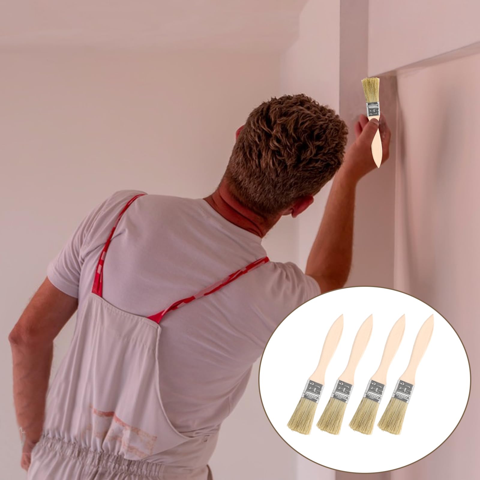 CYEER Lot de 100 Pinceaux Plats (16 mm), Pinceaux en Soies Naturelles avec Manche en Bois, Kit de Pinceaux Robustes pour Peinture, Vernis, Lasures et Colles, Idéal pour Bricolage, Rénovation et Atelie