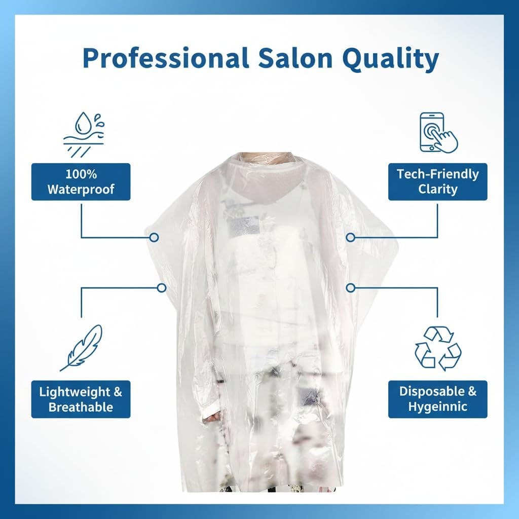 50 Pcs Disposable Hair Salon Capes, 35.4×51.2 Inches Waterproof Hairdressing Cape for Hair Stylist