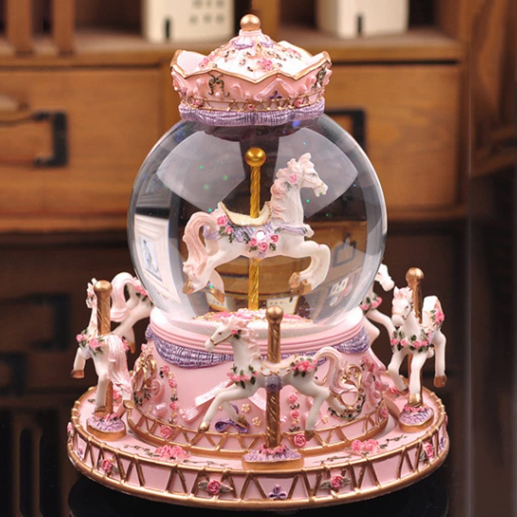 Karuzela Kryształowa Kula Sen Kolorowa Pływająca Śnieg Pozytywka Oktawa Box Dziewczyny Prezent Urodzinowy Boże Narodzenie, 15 CM * 19 CM, Roze