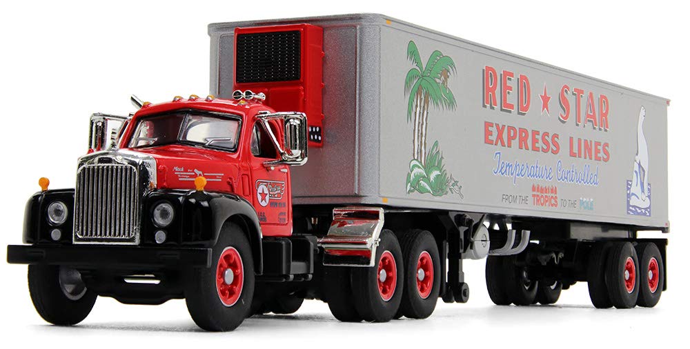 First Gear 1/64 Scale Diecast Collectible Red Star Express Lines Mack B-61 Day-Cab with 40' Vintage Reefer Trailer (60-0571)