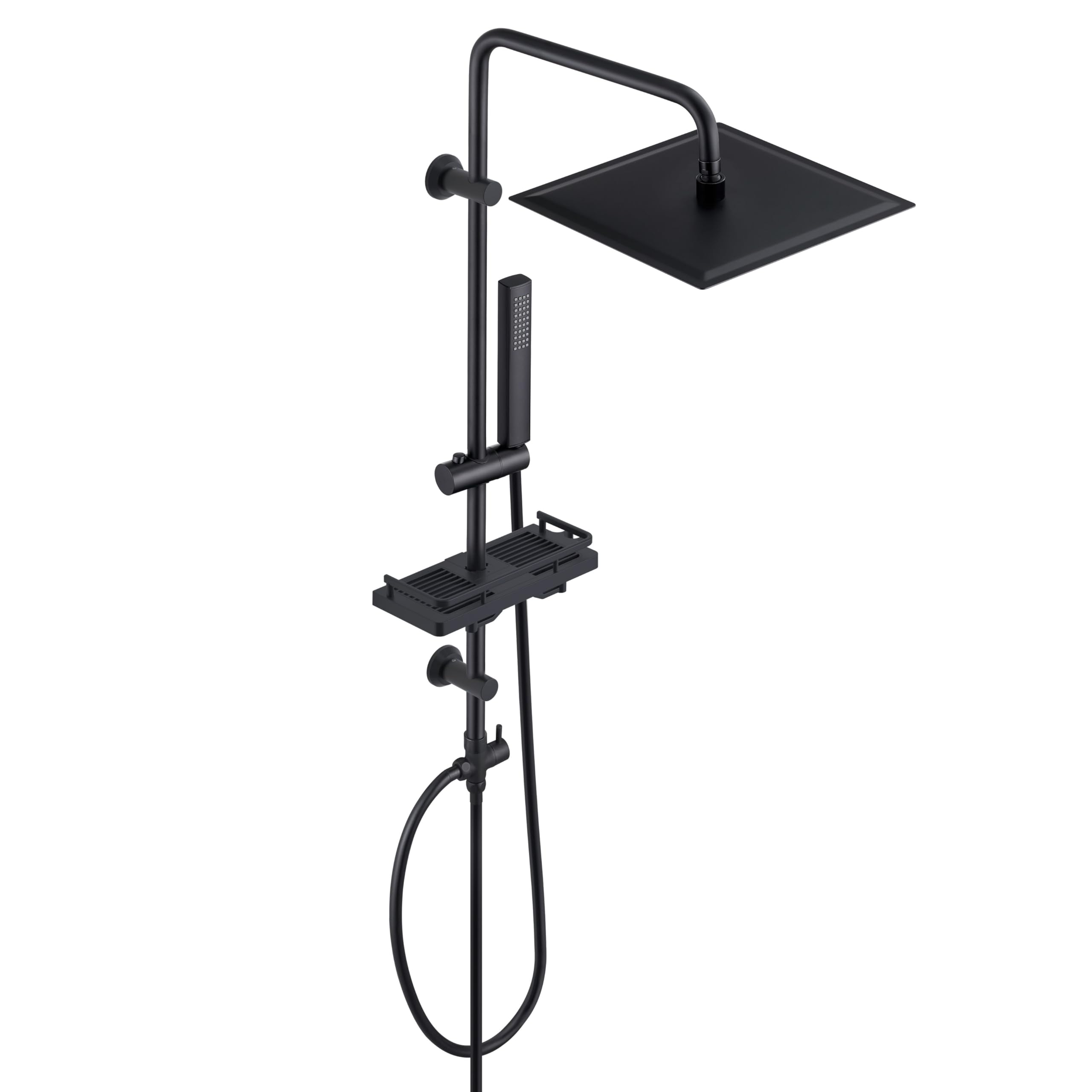 Görbach Stainless Steel Shower Column - Black Hydromassage with Rain Shower and Holder Square Shelf 30 x 30 cm
