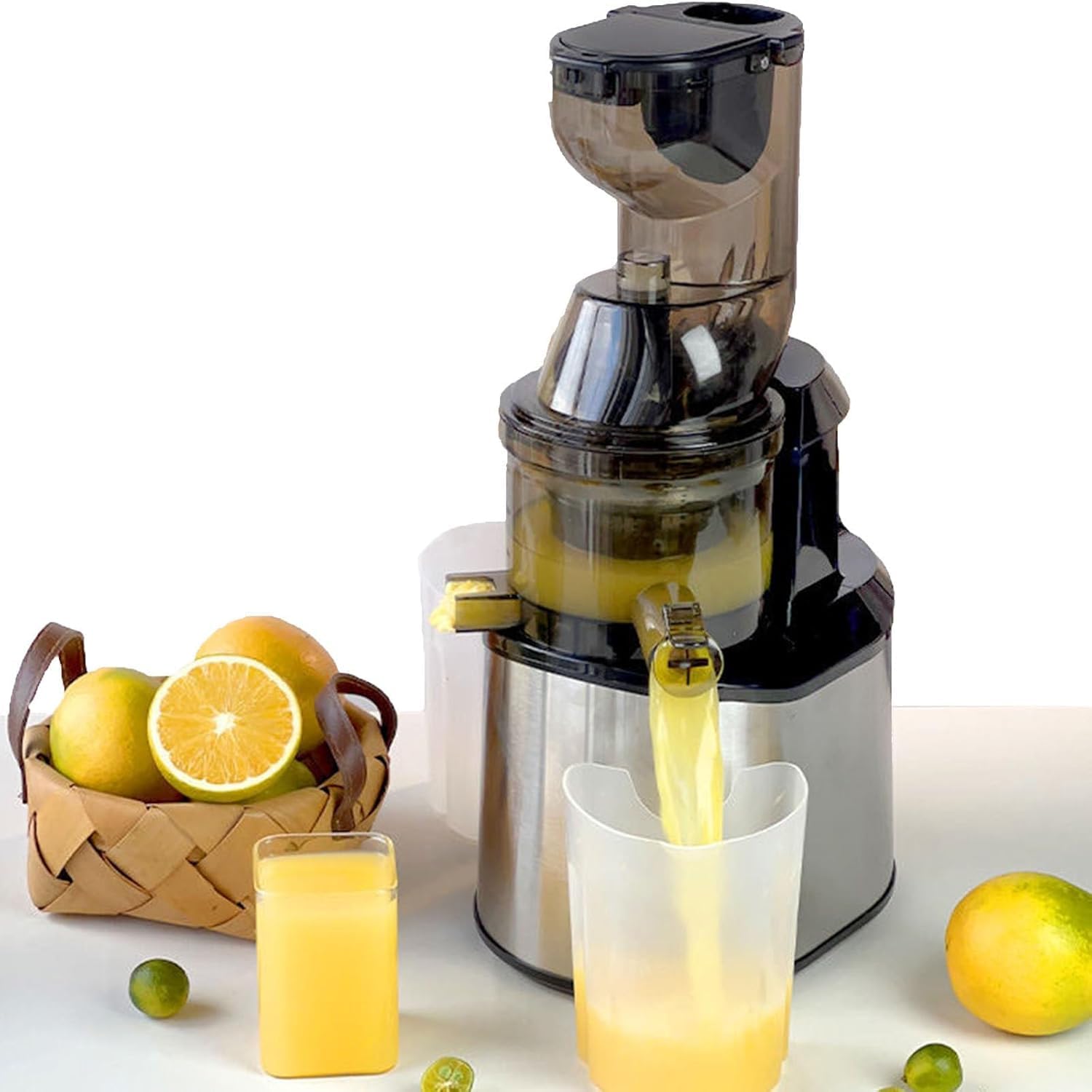 Stainless Steel Slow Masticating Juicer, Easy to Clean, 3.15 Large Feed Chute for Smoothies & Juices, Ideal for Kitchens & Beverage Shops (Silvery)