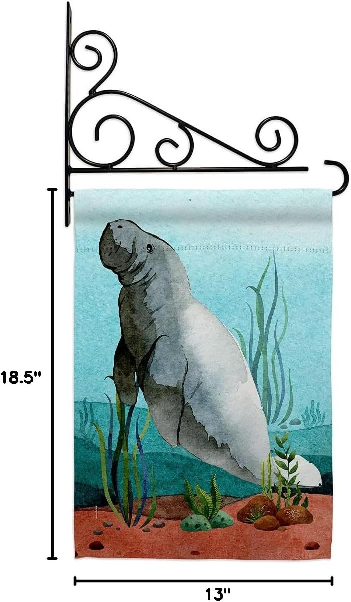 Manatees Garden Flag Set Wall Holder Animals Sea Creature Nautical Ocean Fish Outdoor Summer Marine Small Decorative Gift Yard House Banner Made In USA 13 X 18.5