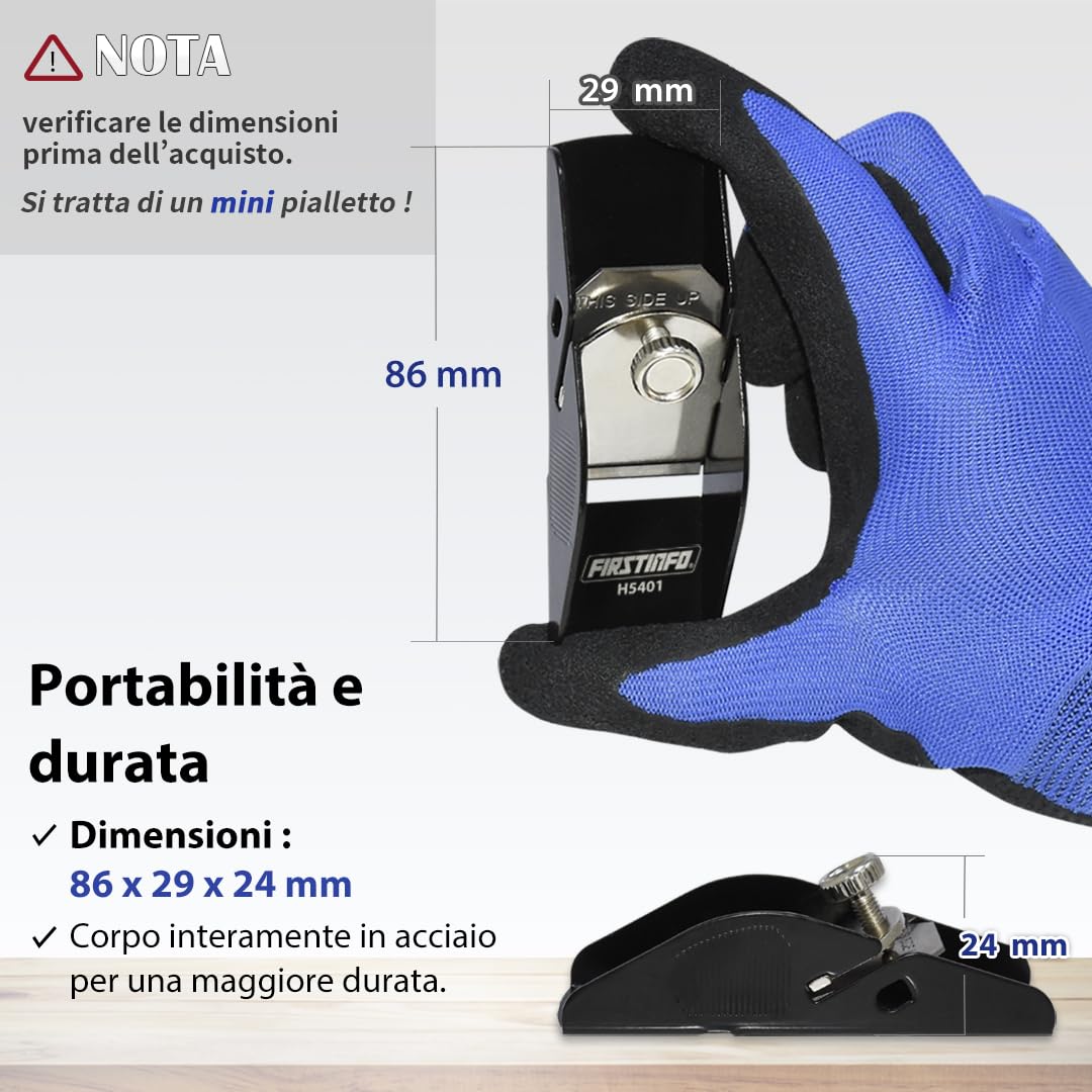 FIRSTINFO H5401 | Mini Pialletto Manuale in Acciaio Leggero | Pialla per Rifinitura del Legno