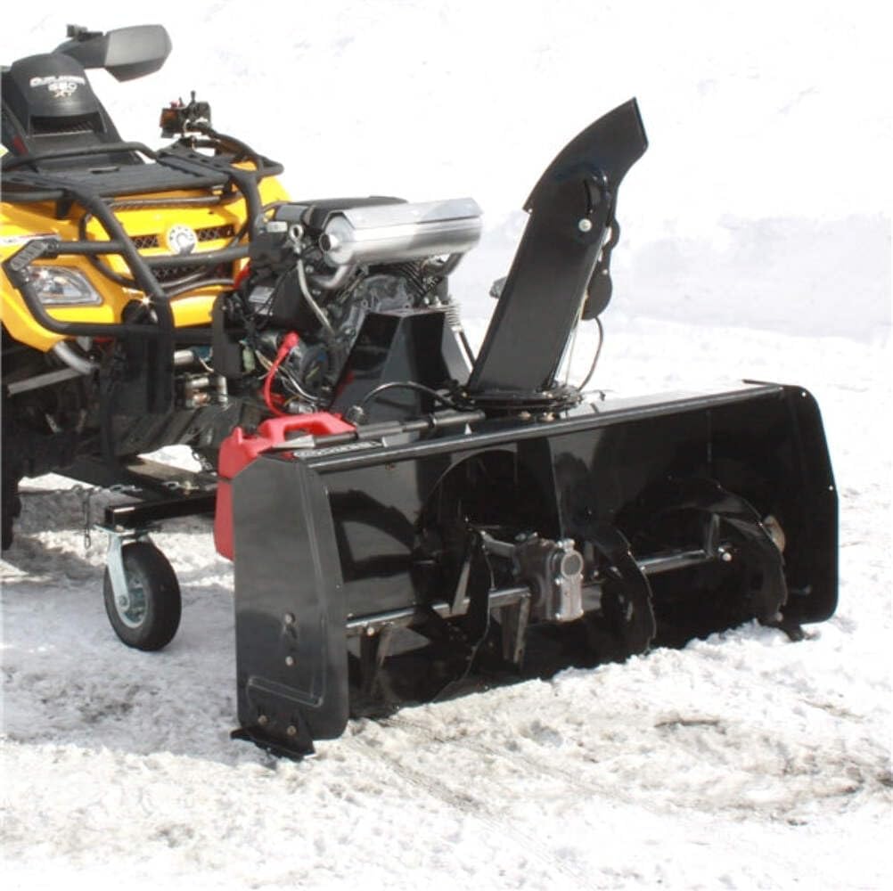 Bercomac snowblower attached to a yellow ATV/UTV clearing snow