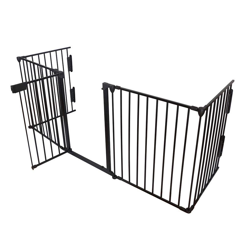 Bakaji Puerta de protección de chimenea para perros y niños, recinto, divisor, cercado con puerta y cierre con asa, antiniños, longitud 3 m, de acero, estructura plegable