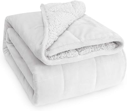 Wemore Shaggy Long Fur Faux Fur Weighted Blanket Cream White 60 x 80 Inches 15lbs with Sherpa Fleece Weighted Blanket for Adult White 48 x 72 Inches 15lbs