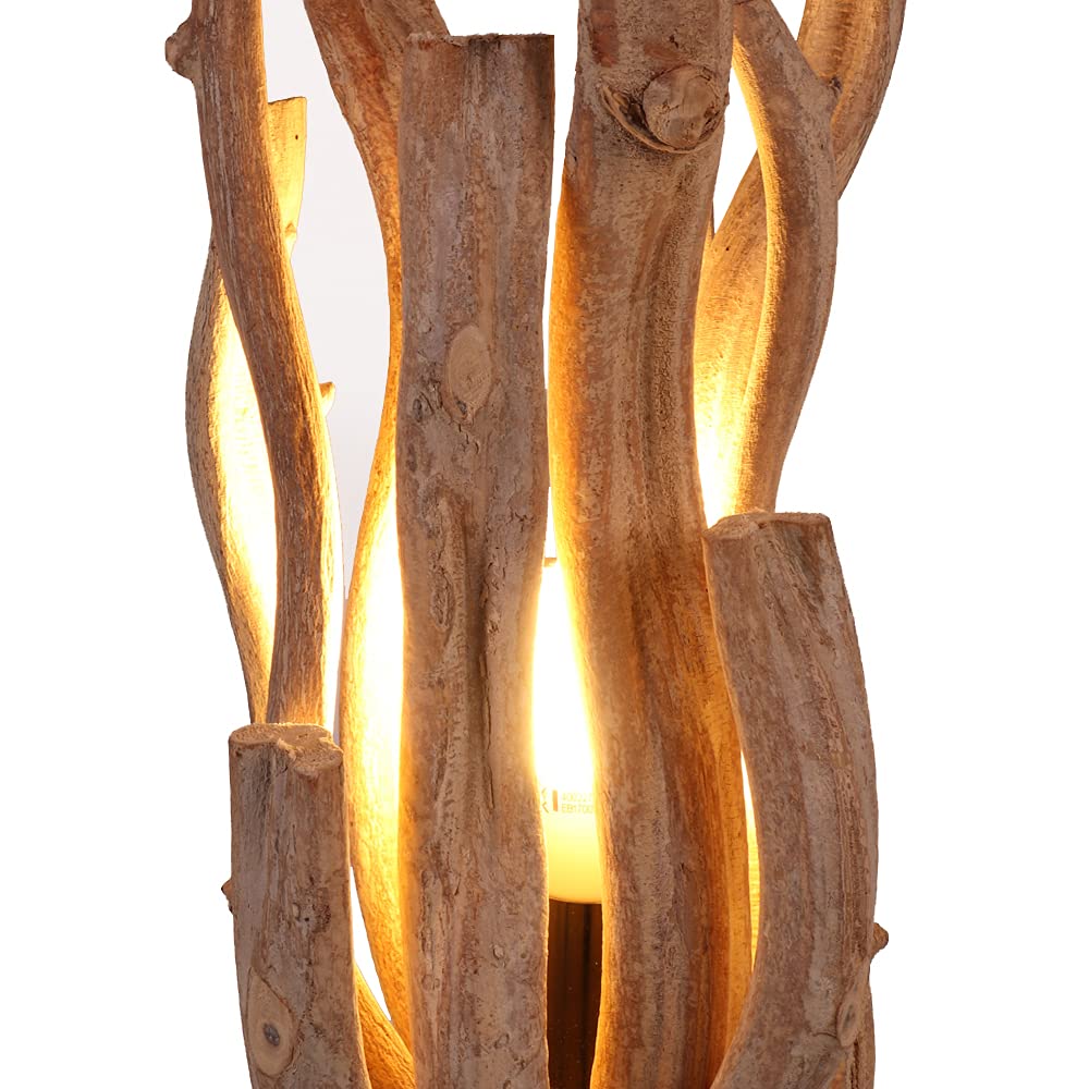 IMAGO handgemachte Tischleuchte aus Treibholz, Holz Lampe aus gebleichter Liane, natur 15x15x39 cm
