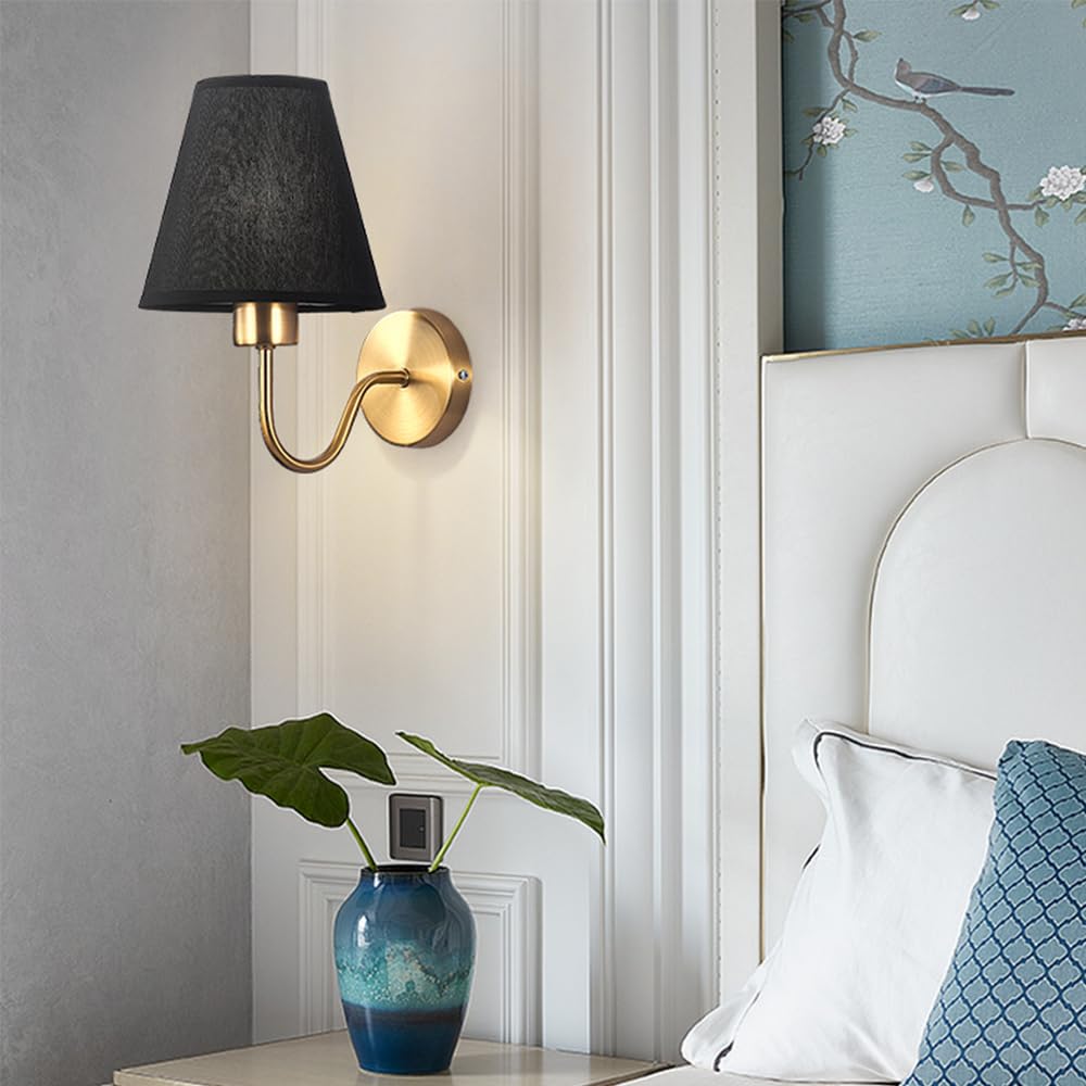 2 Appliques Murales Noir Et Abat-Jour Blanc - Lampe Salle De Bain/Chambre, Culot E27, Design Moderne (Or/Rond)