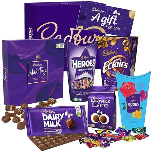 Cadbury Chocolate Sharing Hamper - Milk Tray, Roses, Heroes, Dairy Milk Buttons. Gift for Birthday, Father's Day