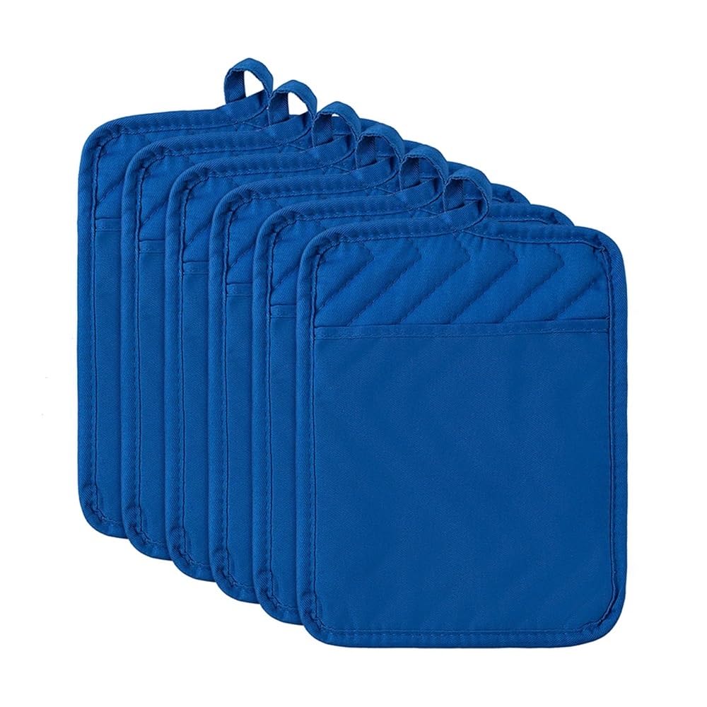 6 presine in cotone anti-scottature, guanti da forno ad alta temperatura, multifunzione, a doppio uso (blu)