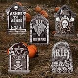 17inch Halloween Tombstones Decorations 5PCS Halloween Graveyard Decoration Outdoor, Plastic Halloween Gravestones Headstone Yard Signs